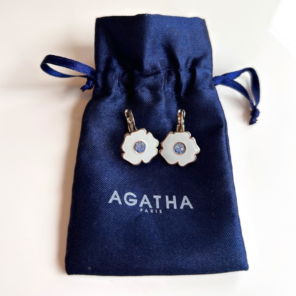 Agatha Paris Vintage Light Blue Enamel Flower Drop Earrings/Sterling Silver NWOT